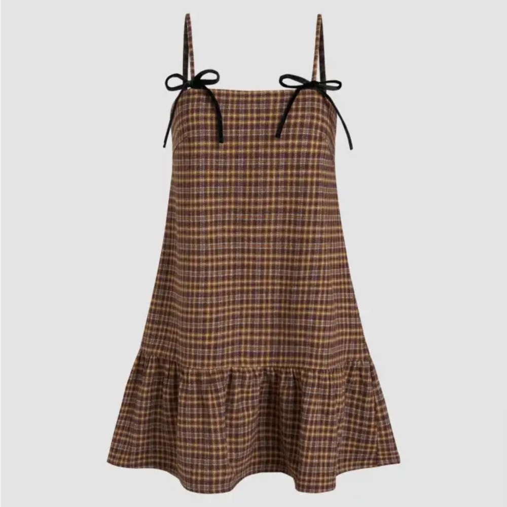 Cider Brown Plaid Midi Dress